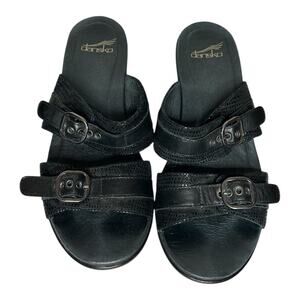 Dansko Jessie black leather slide on sandals. Size EU 38/ 7.5